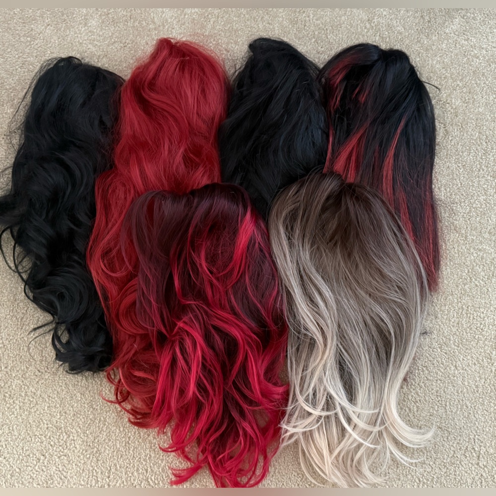 Women's Wig Bundle - Synthetic Red, Black, Blonde Mix